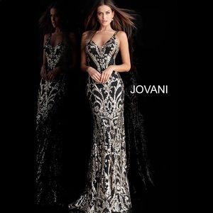 Jovani Dresses - JOVANI 63350 Plunging Neck Fitted Embellished Gown Jovani Dresses - JOVANI 63350 Plunging Neck Fitted Embellished Gown